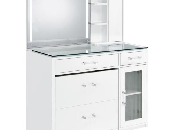 Flora 2-drawer Vanity Set with LED Mirror White High Gloss