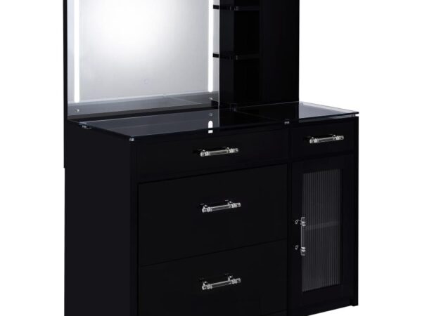 Flora 2-drawer Vanity Set with LED Mirror Black High Gloss