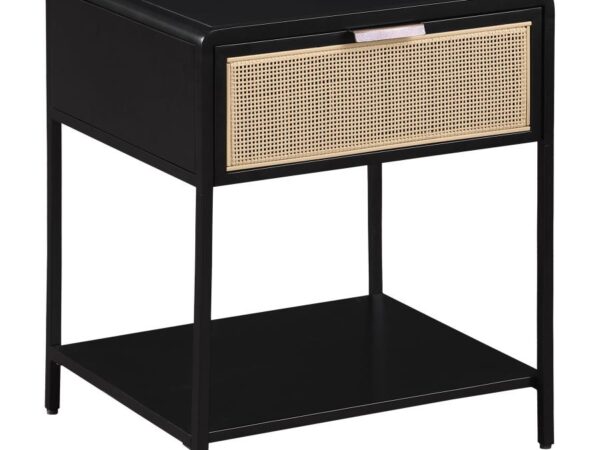 Amherst 1-drawer Radio Weave Cane Metal Bedside Table Black