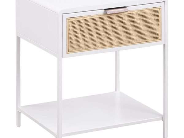 Amherst 1-drawer Radio Weave Cane Metal Bedside Table White