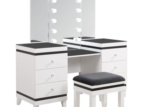 Talei 6-drawer Vanity Set with Lighting Black and White