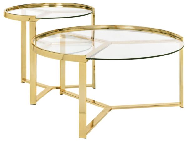 Delia 2-Piece Round Glass Top Nesting Coffee Table Gold