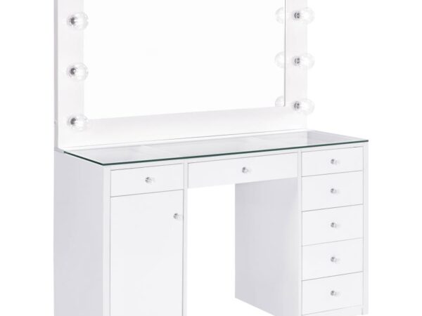 Acena 7-drawer Vanity Set with Lighting White High Gloss