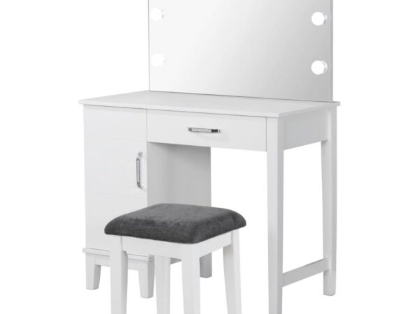 Elijah Vanity Set with Lighting & Stool White and Dark Grey