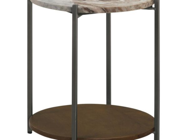 Noemie Round Marble Top Accent Side Table White and Gunmetal