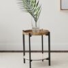 Adhvik Round End Side Table Marble Shelf Natural and Black