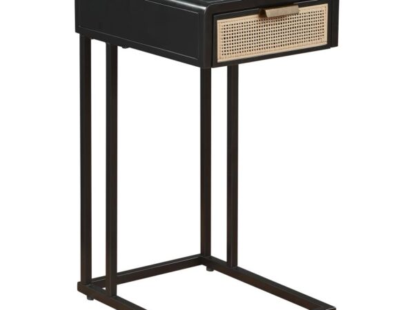 Amherst 1-drawer Radio Weave Cane Metal Side Table Black