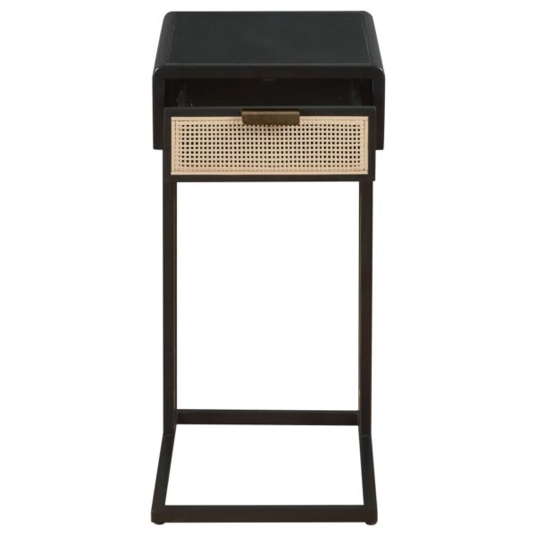 Amherst 1-drawer Radio Weave Cane Metal Side Table Black