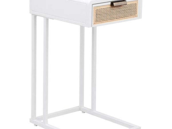 Amherst 1-drawer Radio Weave Cane Metal Side Table White
