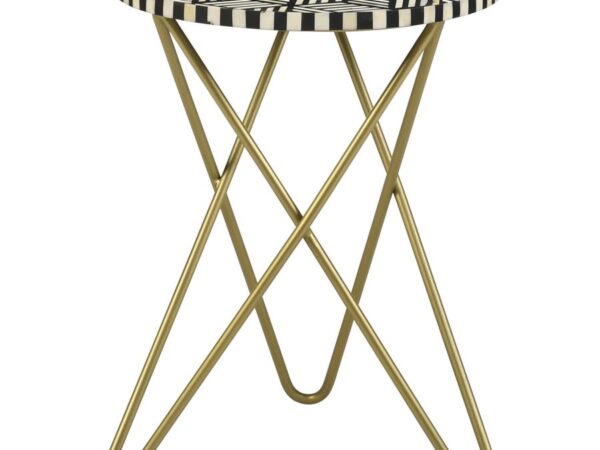 Xenia Round Bone Inlay Accent Side Table White and Gold