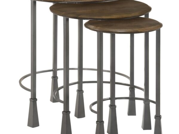 Deja 3-piece Round Nesting Table Set Natural and Gunmetal