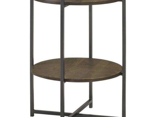 Axel Round Accent Table with Open Shelf Natural and Gunmetal