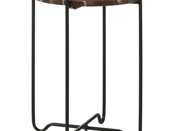 Latifa Round Marble Top Accent Side Table Red and Black