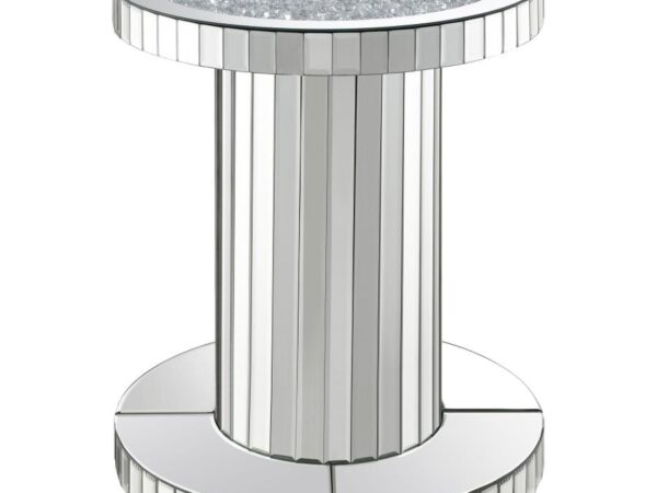 Dorielle Round Mirrored Acrylic Crystal Side Table Silver