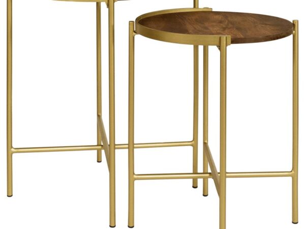 Malka 2-piece Round Wood Nesting Table Dark Brown and Gold