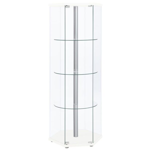 Zahavah 4-shelf Hexagonal Clear Glass Curio Cabinet White