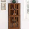 Coreosis 4-door Wood Corner Curio Cabinet Golden Brown