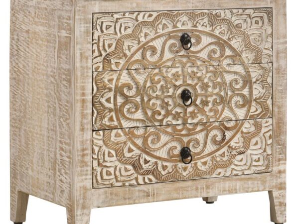 Mariska 3-drawer Wood Mandala Cabinet Distressed White