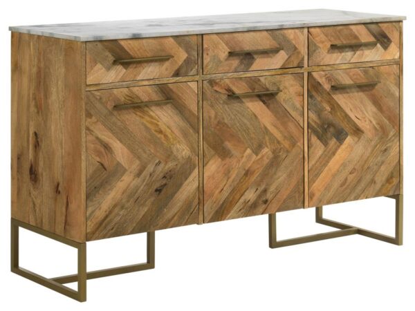 Keaton 3-door Marble Top Herringbone Accent Cabinet Natural
