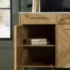 Keaton 3-door Marble Top Herringbone Accent Cabinet Natural