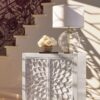 Clarkia Accent Cabinet with Floral Carved Door White
