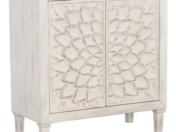 Clarkia Accent Cabinet with Floral Carved Door White