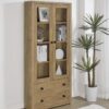 Hawthorne 4-shelf Glass Door Tall Cabinet with Drawers Mango
