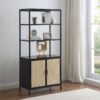 Amherst 3-shelf Radio Weave Cane Metal Accent Cabinet Black