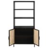 Amherst 3-shelf Radio Weave Cane Metal Accent Cabinet Black