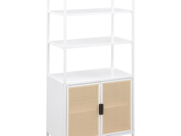 Amherst 3-shelf Radio Weave Cane Metal Accent Cabinet White