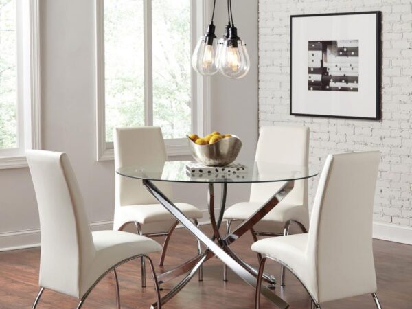 Beckham 5-piece Round Glass Top Dining Set Chrome and White