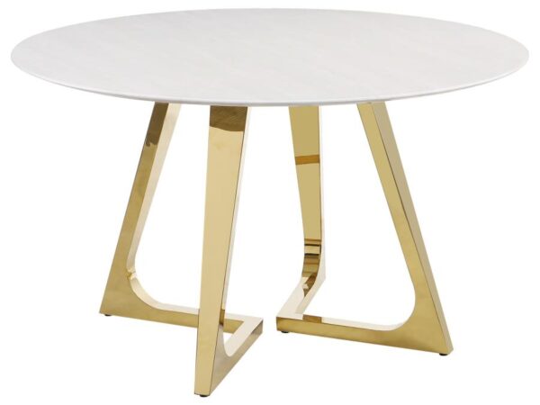 Gwynn Round 51-inch Marble Stainless Steel Dining Table Gold