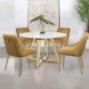 Gwynn Round 51-inch Marble Stainless Steel Dining Table Gold