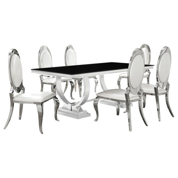 Antoine 7-piece Rectangular Glass Top Dining Set Chrome
