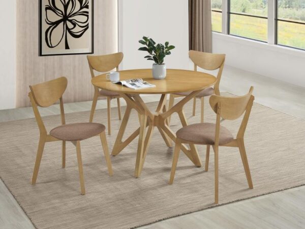Elowen 5-piece Round Solid Wood Dining Set Light Walnut