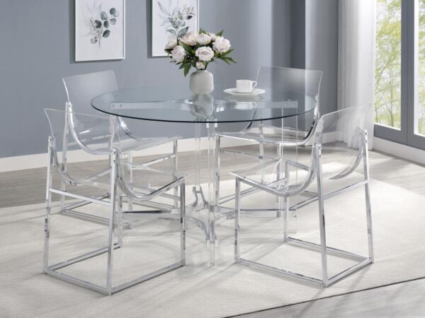 Keeling 5-piece Round Glass Top Acrylic Dining Set Chrome