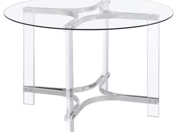 Keeling 47-inch Round Glass Top Acrylic Dining Table Chrome