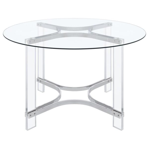 Keeling 47-inch Round Glass Top Acrylic Dining Table Chrome