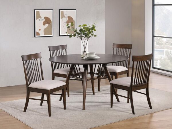 Everton 5-piece Round 53-inch Dining Table Set Dark Walnut