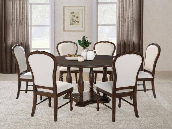 Landon 7-piece 60-inch Round Dining Table Set Rich Brown