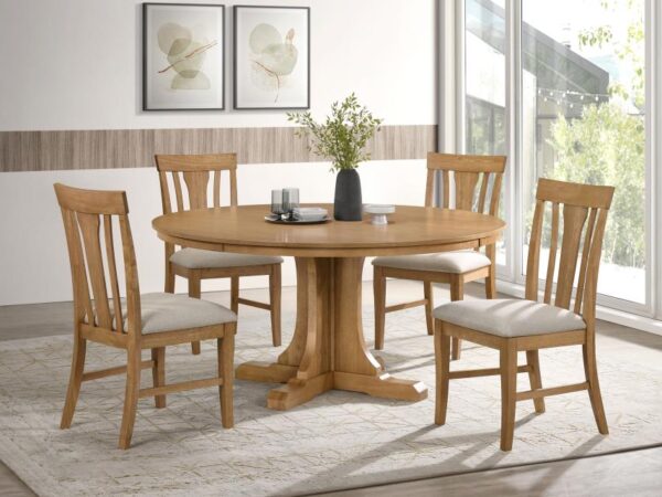 Hartville 5-piece Round Dining Table Set Natural Light Brown