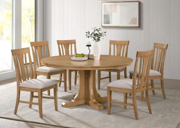 Hartville 7-piece Round Dining Table Set Natural Light Brown