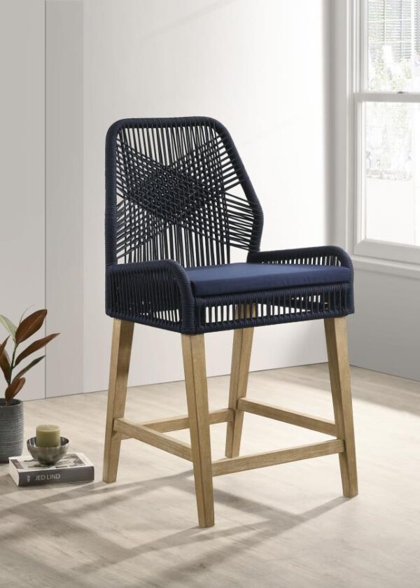 Nakia Woven Rope Counter Chair with Cushion Navy (Set of 2)
