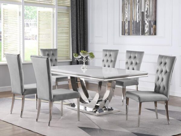 Kerwin 7-piece Rectangular Dining Table Set Grey and Chrome