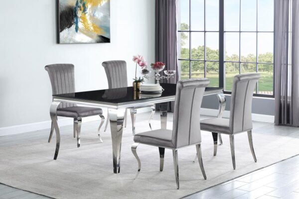 Carone 5-piece 81-inch Rectangular Black Glass Dining Set Grey