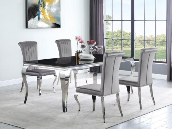Carone 5-piece 81-inch Rectangular Black Glass Dining Set Grey