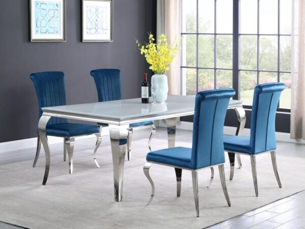 Carone 5-piece 81-inch Rectangular White Glass Dining Set Teal