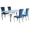Carone 5-piece 81-inch Rectangular White Glass Dining Set Teal