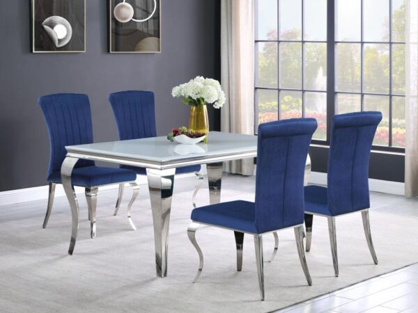 Carone 5-piece 61-inch Rectangular White Glass Dining Set Blue