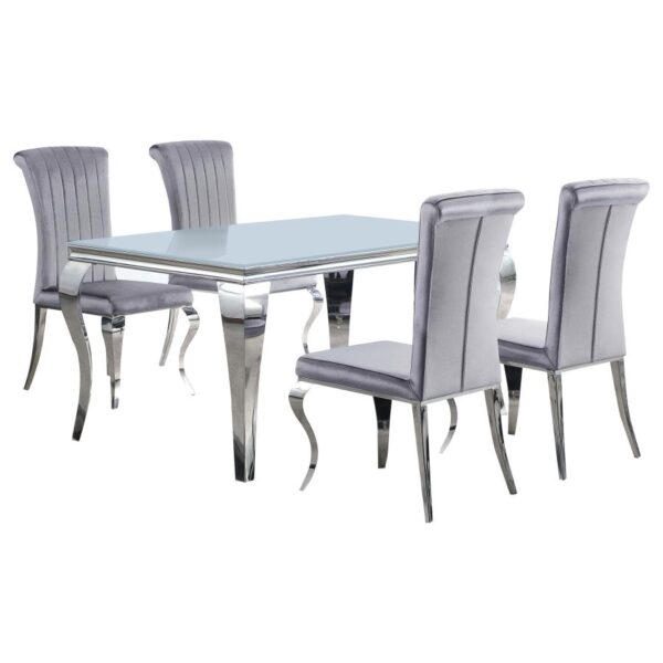 Carone 5-piece 61-inch Rectangular White Glass Dining Set Grey